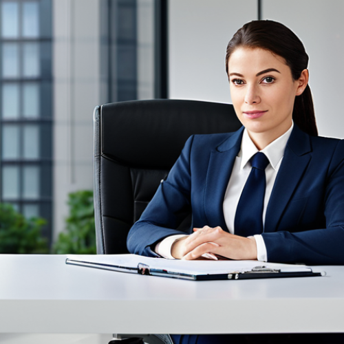 Home 14 Professional Businesswoman**
"A professional businesswoman in a modest business suit, sitting at a desk in a modern office, fully clothed, appropriate attire, safe for work, perfect anatomy, natural proportions, professional photography, high quality."
**