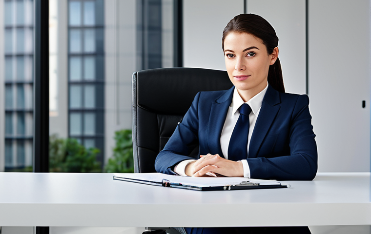 Professional Businesswoman**

"A professional businesswoman in a modest business suit, sitting at a desk in a modern office, fully clothed, appropriate attire, safe for work, perfect anatomy, natural proportions, professional photography, high quality."

**