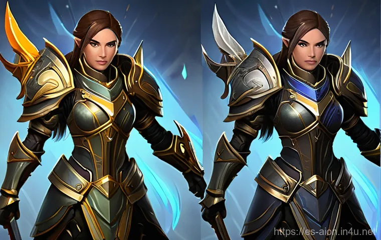 아이온 장비 옵션 이해 - **Prompt: Manastones and Gear Customization**
    "A detailed close-up shot focusing on an Aion-insp...