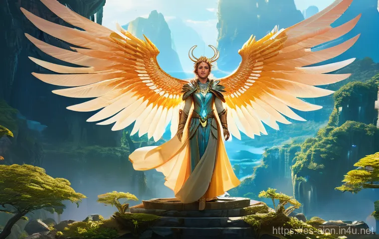 아이온 데일리 퀘스트 - **Prompt:** A female Daeva, embodying grace and strategic prowess, stands on a floating island high ...