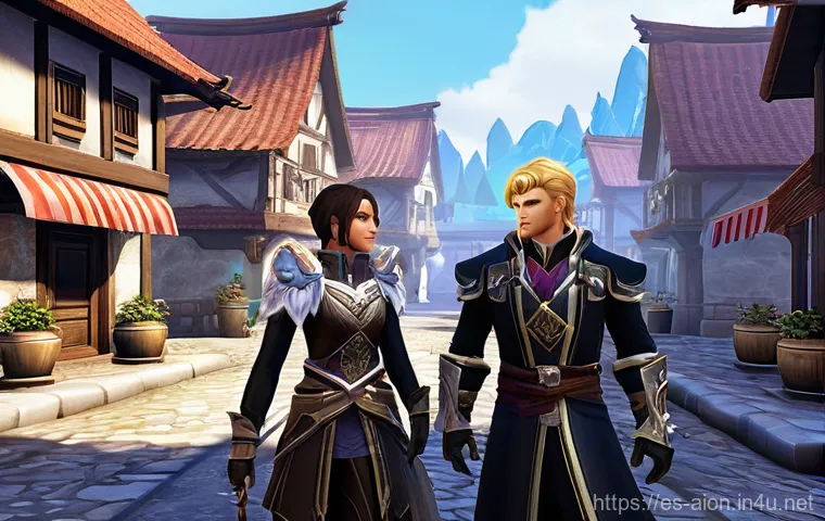 아이온 데일리 퀘스트 - **Prompt:** A male Daeva, radiating strength and courage, is depicted in a dynamic action pose, enga...