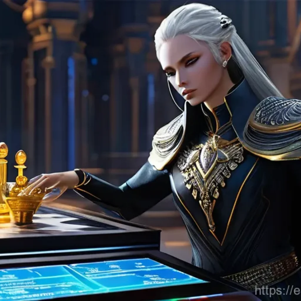 아이온 주화 교환 팁 - **Aion Market Strategist**
    A highly detailed, wide shot of a powerful Daeva (gender-neutral, per...