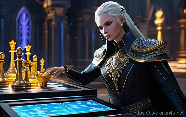 아이온 주화 교환 팁 - **Aion Market Strategist**
    A highly detailed, wide shot of a powerful Daeva (gender-neutral, per...