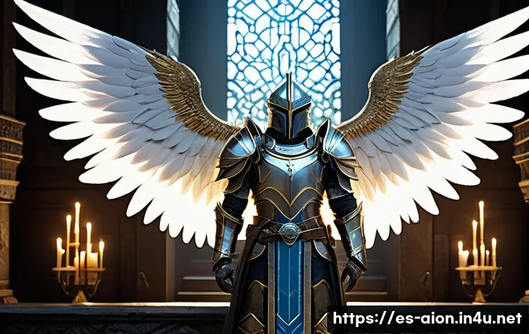 아이온 고급 인던 공략 - **Prompt 1: The Valiant Daeva's Preparation**
    "A majestic male Daeva, with large, intricately fe...