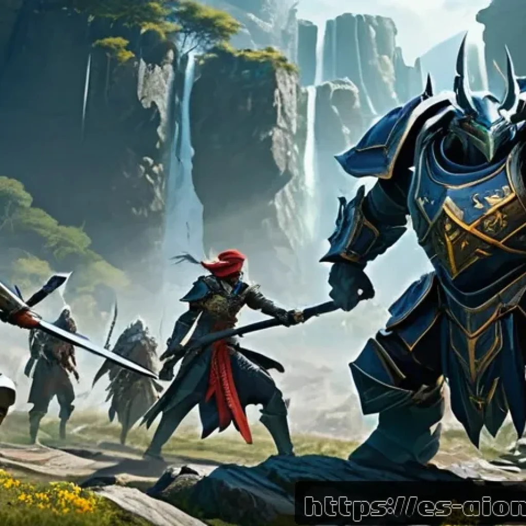 아이온 필드 보스 리스트 - A dynamic battle scene in a fantasy MMORPG setting, featuring a diverse group of players in detailed...